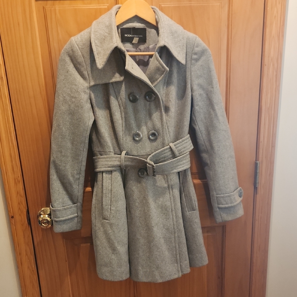 Moda International Gray Trench Coat with Belted Waist